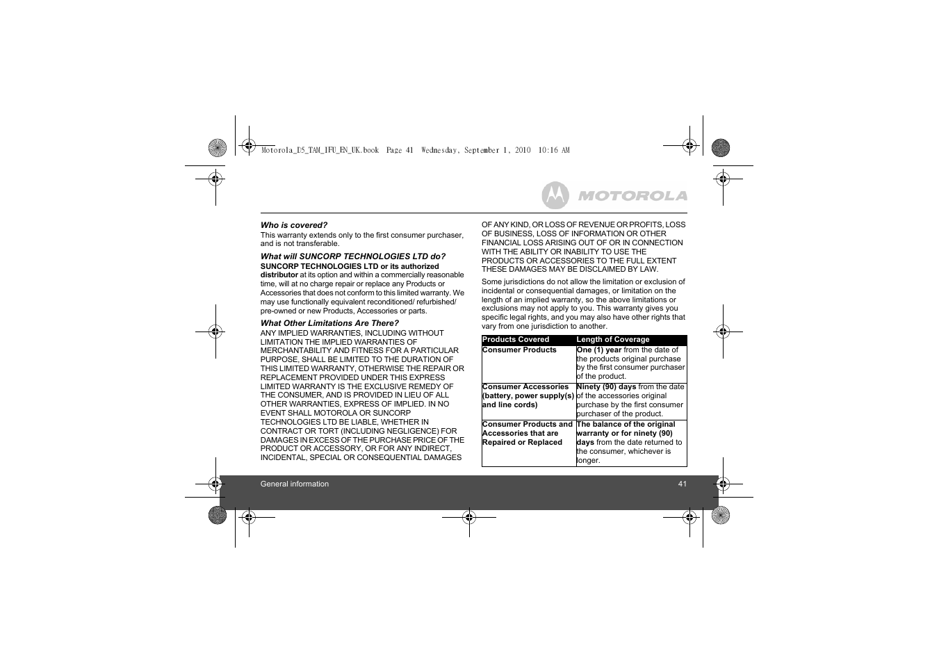 Motorola Digital Cordless Telephone with Digital Answering Machine D511 User Manual | Page 41 / 45