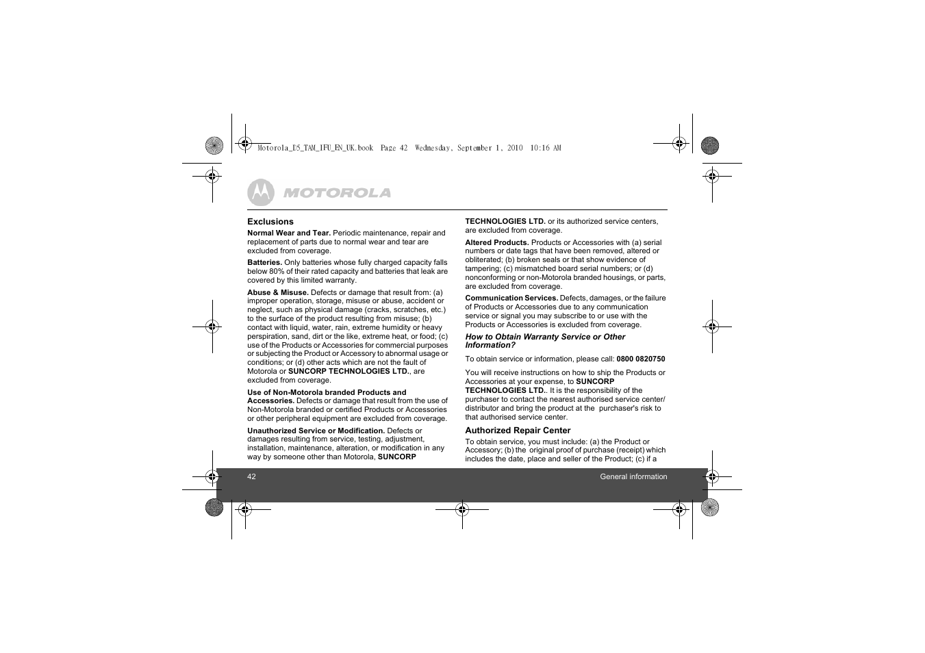 Motorola Digital Cordless Telephone with Digital Answering Machine D511 User Manual | Page 42 / 45