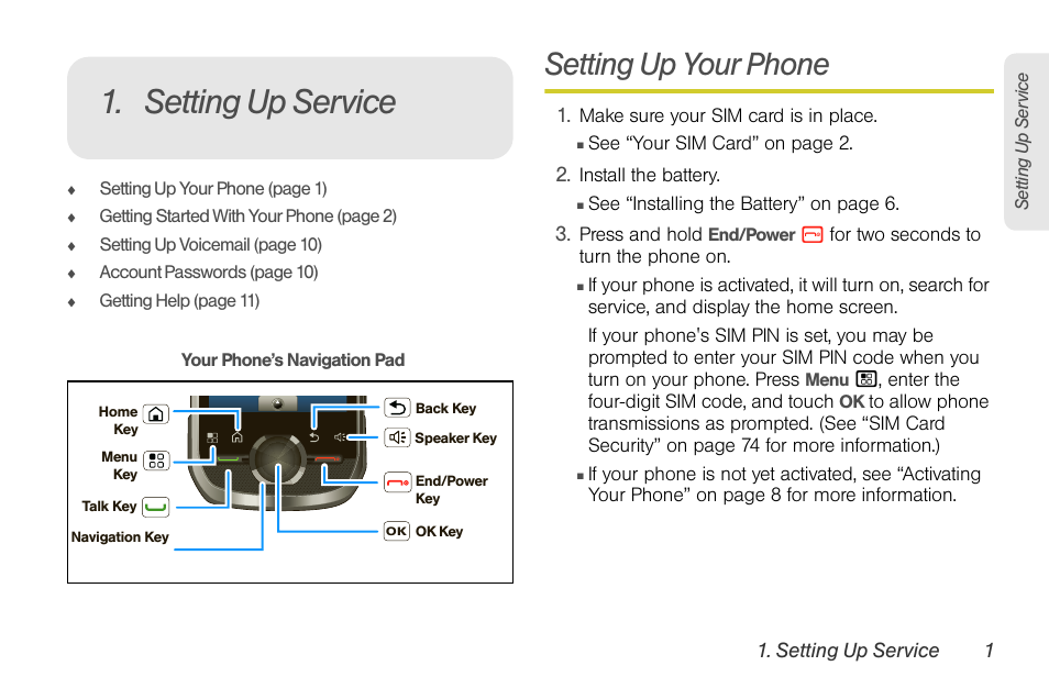 Setting up service, Setting up your phone | Motorola I1 User Manual | Page 11 / 151