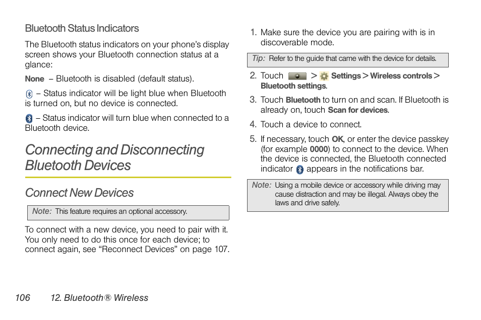 Connecting and disconnecting bluetooth devices, Connect new devices | Motorola I1 User Manual | Page 116 / 151