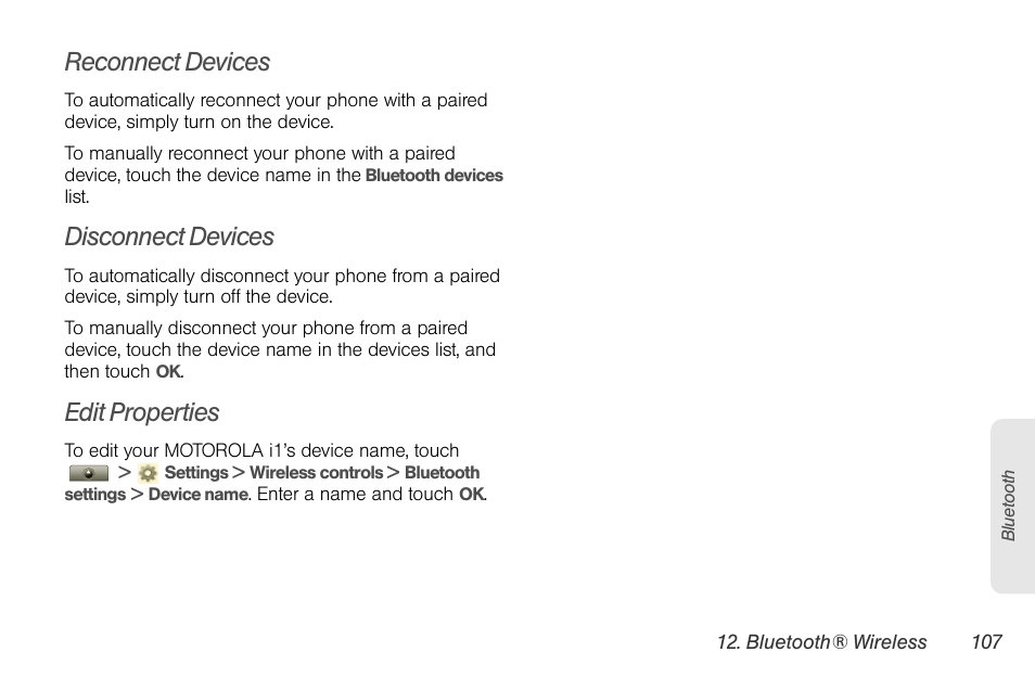 Reconnect devices, Disconnect devices, Edit properties | Motorola I1 User Manual | Page 117 / 151