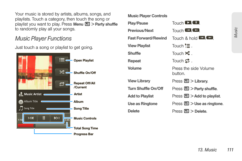 Music player functions | Motorola I1 User Manual | Page 121 / 151