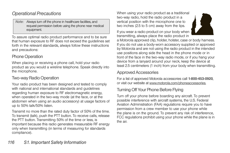 Operational precautions | Motorola I1 User Manual | Page 126 / 151