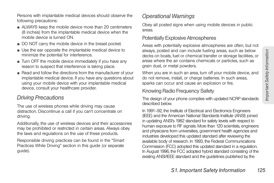 Driving precautions, Operational warnings | Motorola I1 User Manual | Page 135 / 151