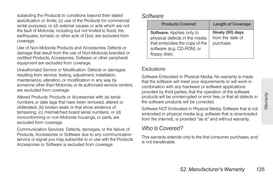 Software, Who is covered | Motorola I1 User Manual | Page 145 / 151