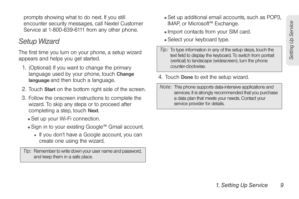 Setup wizard | Motorola I1 User Manual | Page 19 / 151