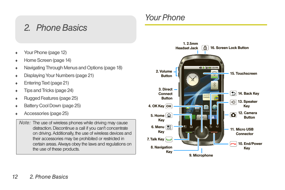 Phone basics, Your phone, 12 2. phone basics | Motorola I1 User Manual | Page 22 / 151