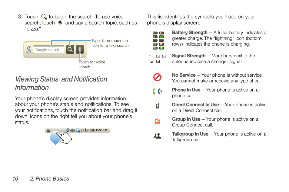 Viewing status and notification information | Motorola I1 User Manual | Page 26 / 151