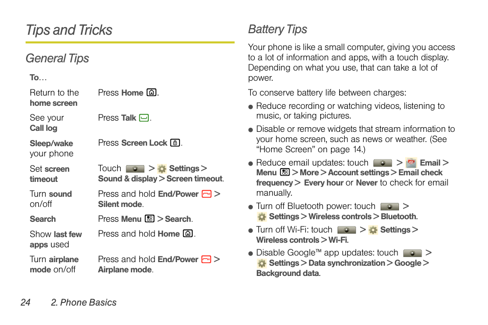 Tips and tricks, General tips, Battery tips | General tips battery tips | Motorola I1 User Manual | Page 34 / 151