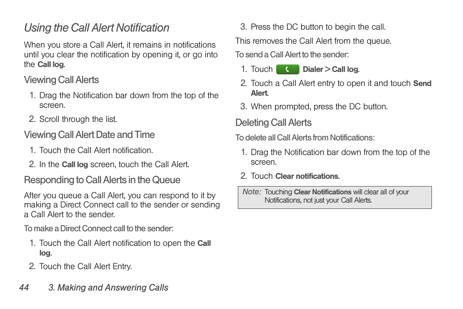 Using the call alert notification | Motorola I1 User Manual | Page 54 / 151