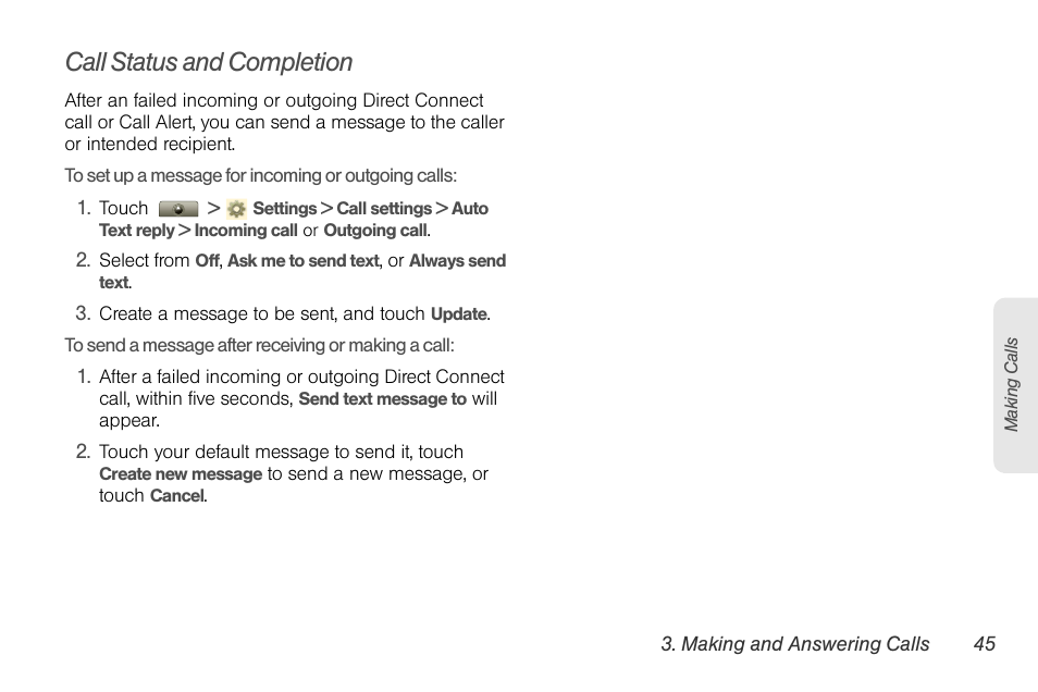 Call status and completion | Motorola I1 User Manual | Page 55 / 151