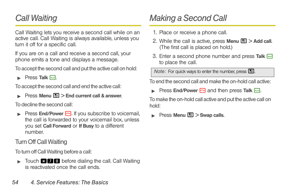 Call waiting, Making a second call | Motorola I1 User Manual | Page 64 / 151