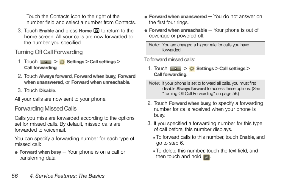 Turning off call forwarding, Forwarding missed calls | Motorola I1 User Manual | Page 66 / 151