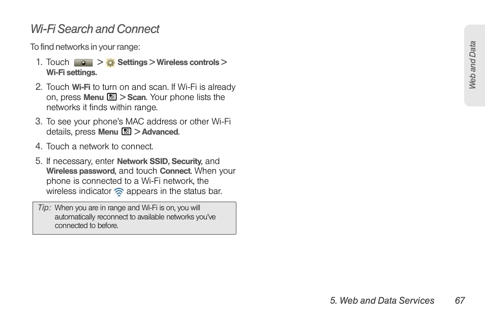 Wi-fi search and connect | Motorola I1 User Manual | Page 77 / 151