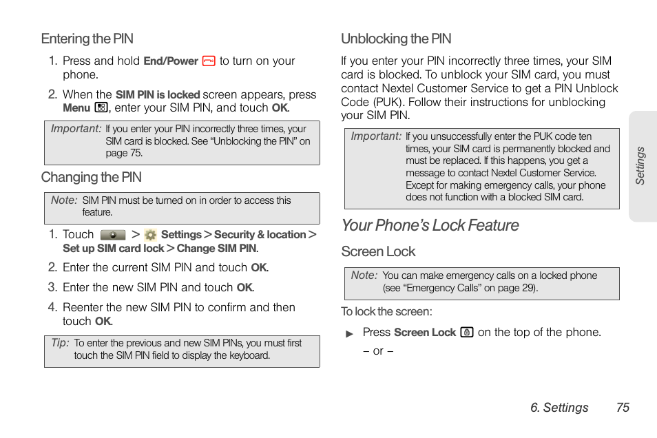 Your phone’s lock feature | Motorola I1 User Manual | Page 85 / 151