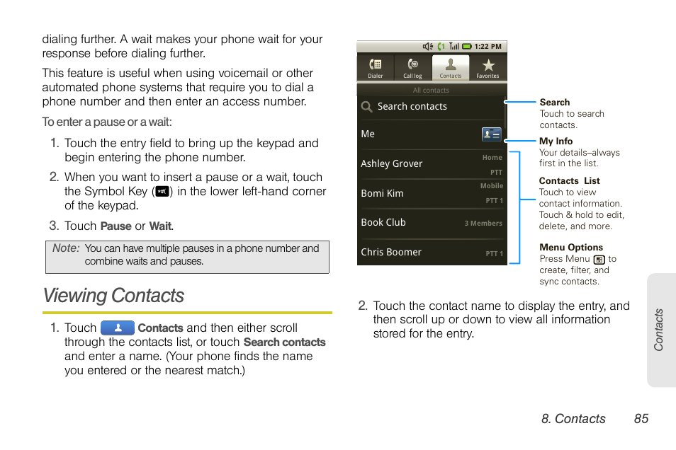 Viewing contacts | Motorola I1 User Manual | Page 95 / 151