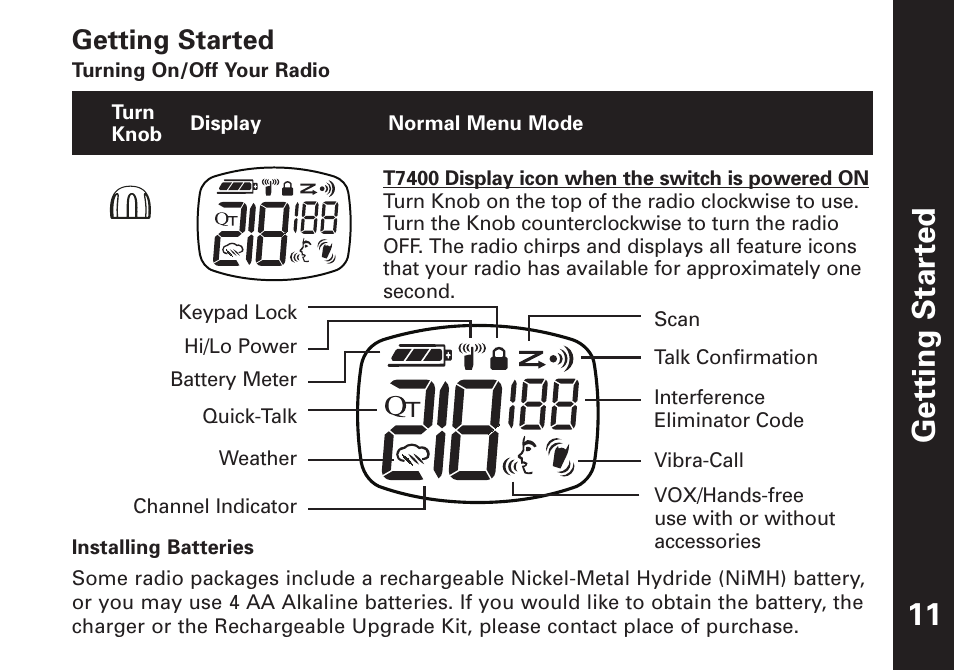 Getting star ted, Getting started | Motorola T7450 User Manual | Page 12 / 41