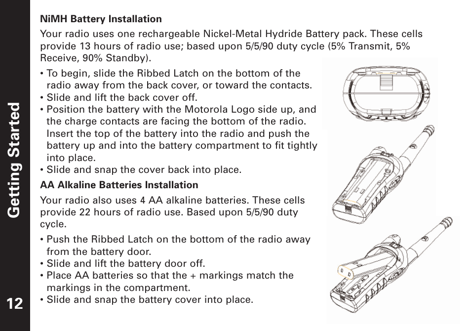 12 getting star ted | Motorola T7450 User Manual | Page 13 / 41