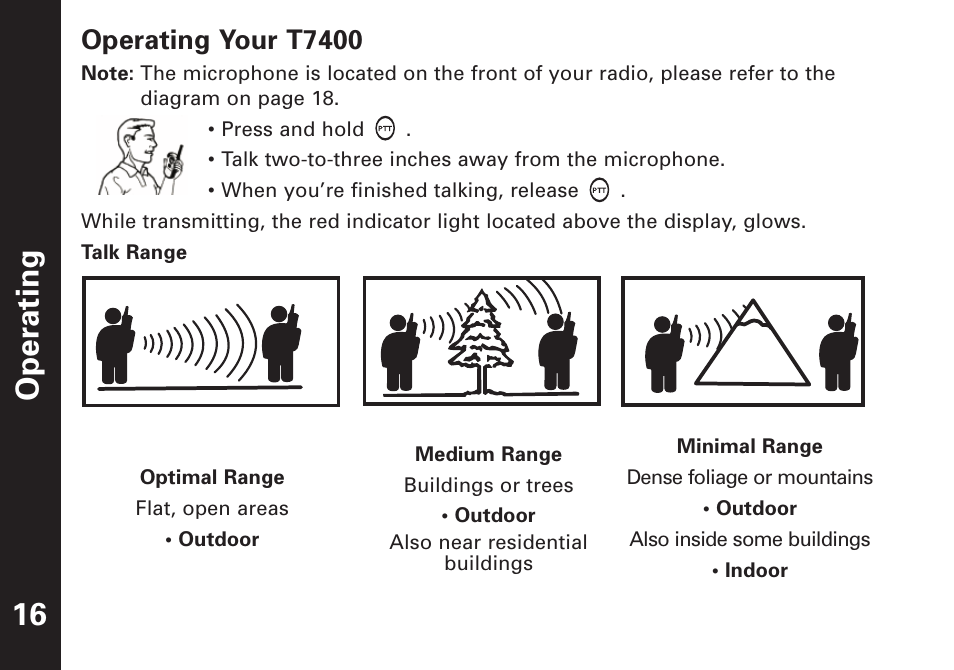 Operating 16, Operating your t7400 | Motorola T7450 User Manual | Page 17 / 41