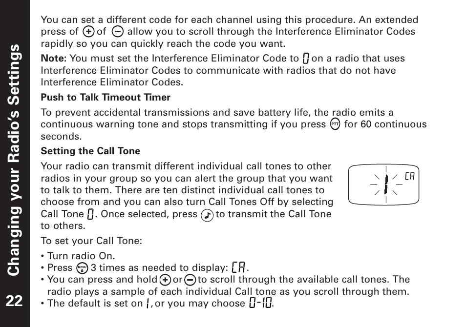 Changing your radio’ s settings 22 | Motorola T7450 User Manual | Page 23 / 41