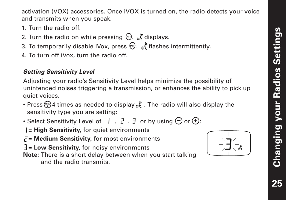 Changing your radios settings 25 | Motorola T7450 User Manual | Page 26 / 41