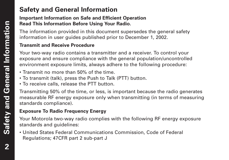 Safety and general infor mation, Safety and general information | Motorola T7450 User Manual | Page 3 / 41