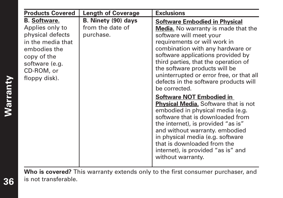 War ranty 36 | Motorola T7450 User Manual | Page 37 / 41