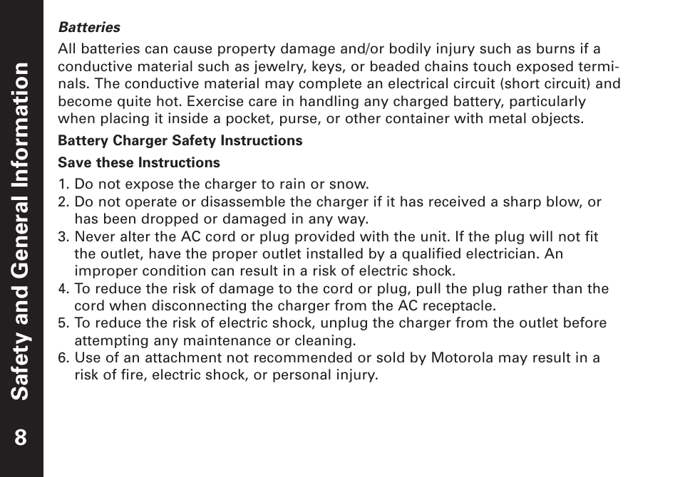 Safety and general infor mation | Motorola T7450 User Manual | Page 9 / 41