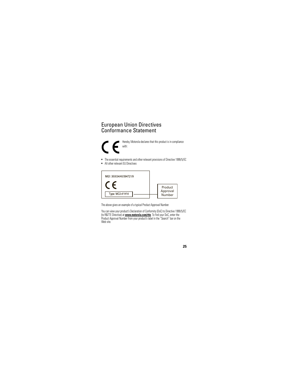 European union directives conformance statement | Motorola H525 User Manual | Page 27 / 94