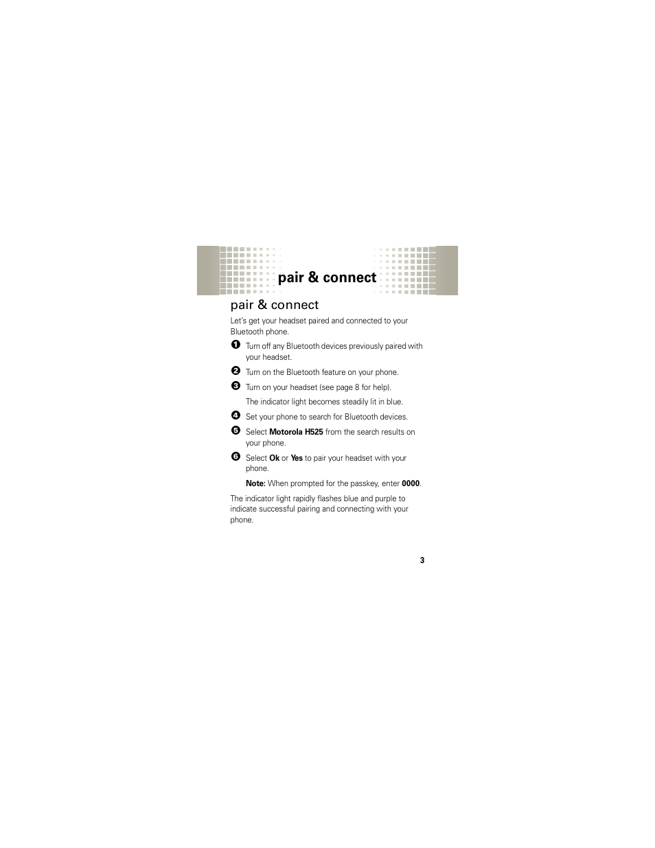 Pair & connect | Motorola H525 User Manual | Page 5 / 94