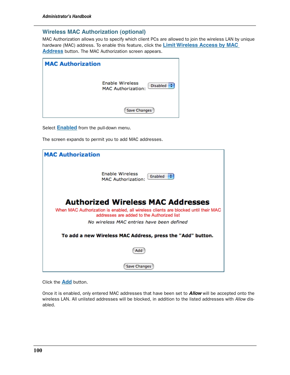 Wireless mac authorization (optional) | Motorola Netopia 3397GP User Manual | Page 100 / 254