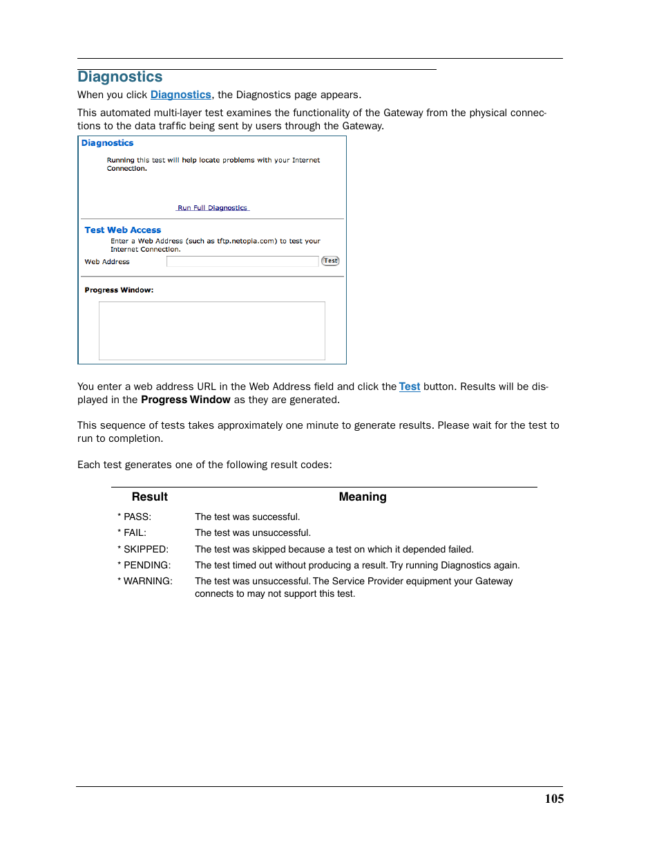 Diagnostics | Motorola Netopia 3397GP User Manual | Page 105 / 254