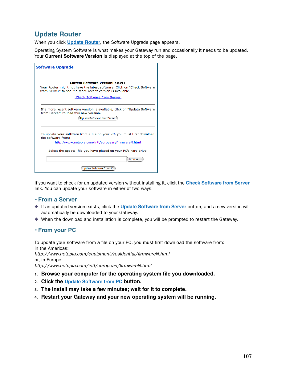 Update router, From a server, From your pc | From a server • from your pc | Motorola Netopia 3397GP User Manual | Page 107 / 254