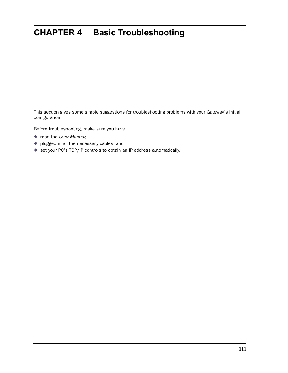 Chapter 4 basic troubleshooting, Chapter 4, Basic | Efer to | Motorola Netopia 3397GP User Manual | Page 111 / 254