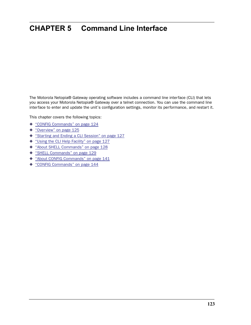 Chapter 5 command line interface, Chapter 5 | Motorola Netopia 3397GP User Manual | Page 123 / 254