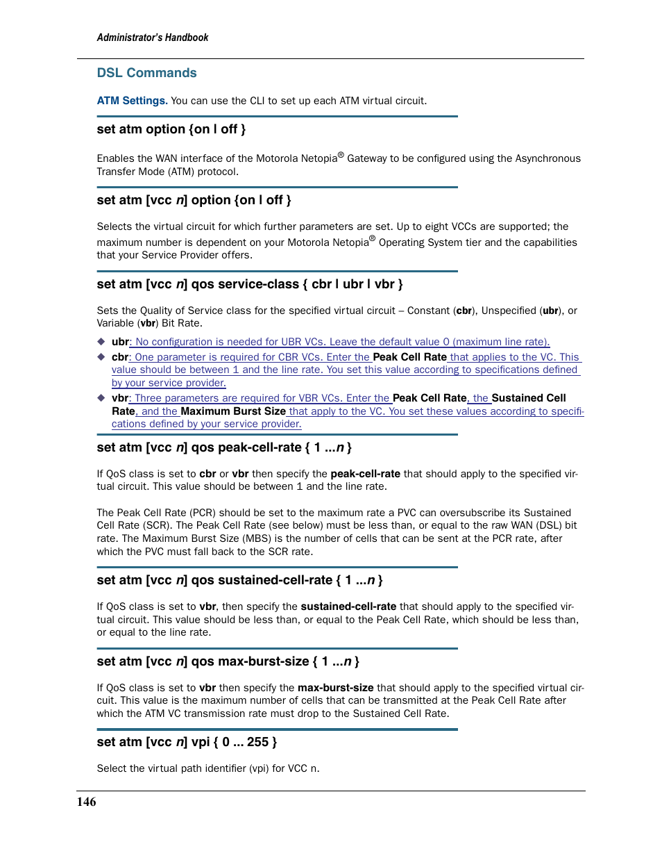 Dsl commands | Motorola Netopia 3397GP User Manual | Page 146 / 254