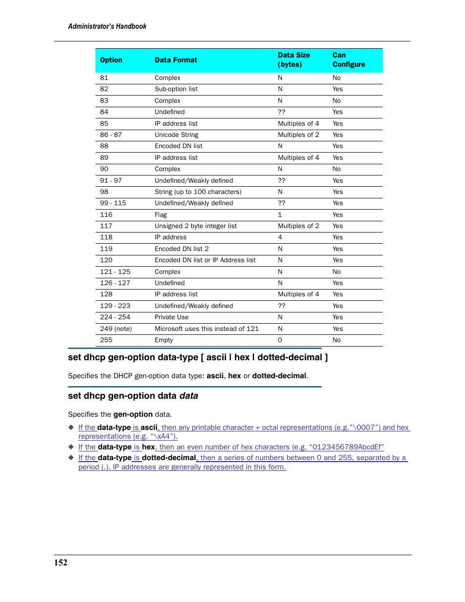 Data, Set dhcp gen-option data | Motorola Netopia 3397GP User Manual | Page 152 / 254