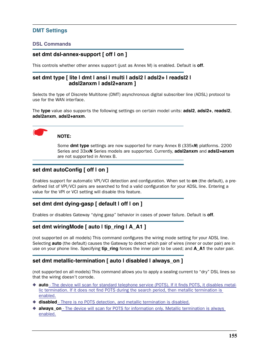Dmt settings | Motorola Netopia 3397GP User Manual | Page 155 / 254