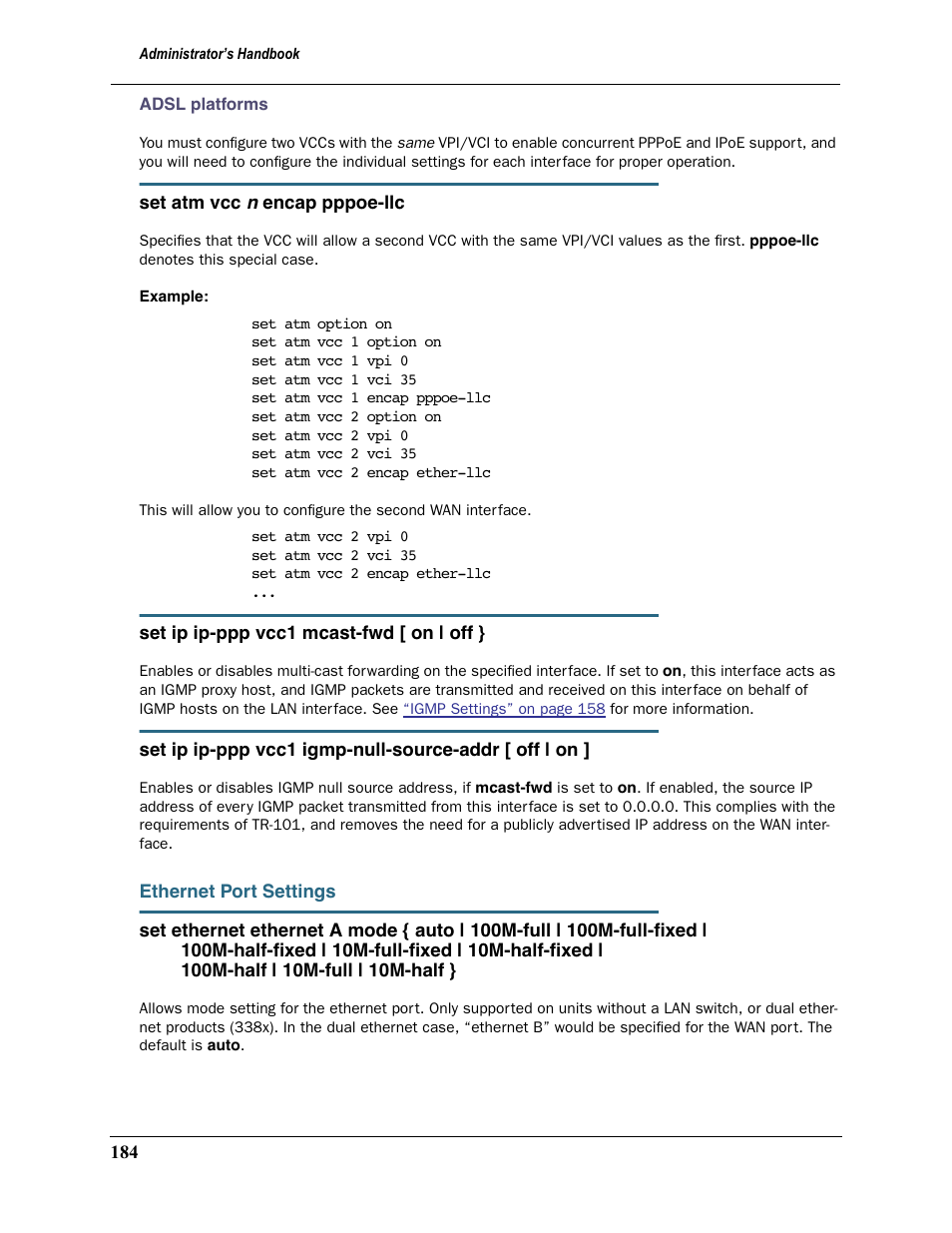 Ethernet port settings | Motorola Netopia 3397GP User Manual | Page 184 / 254