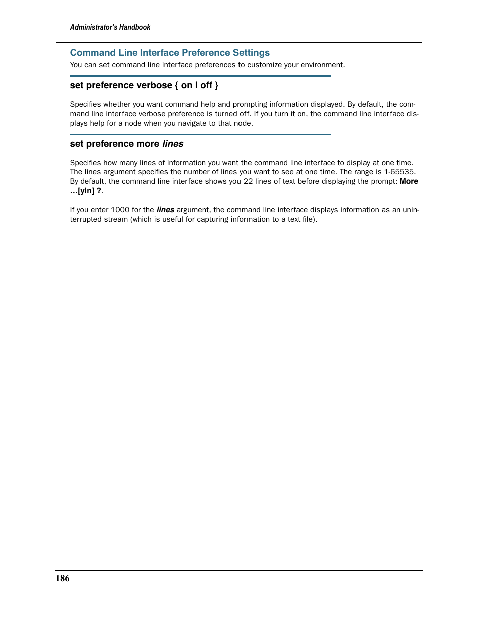 Command line interface preference settings | Motorola Netopia 3397GP User Manual | Page 186 / 254