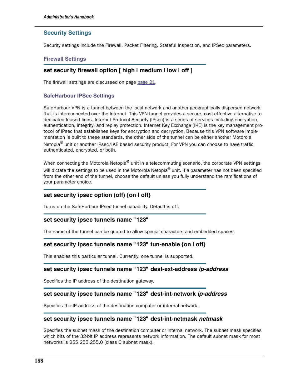 Security settings | Motorola Netopia 3397GP User Manual | Page 188 / 254