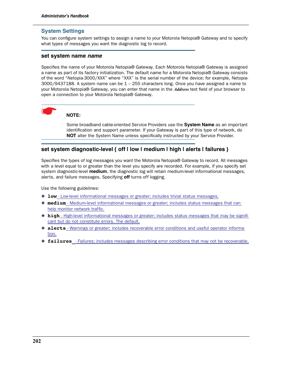 System settings | Motorola Netopia 3397GP User Manual | Page 202 / 254