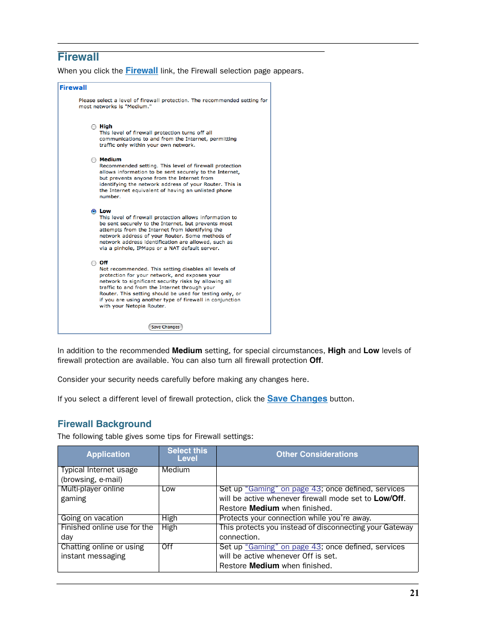 Firewall, Firewall background | Motorola Netopia 3397GP User Manual | Page 21 / 254