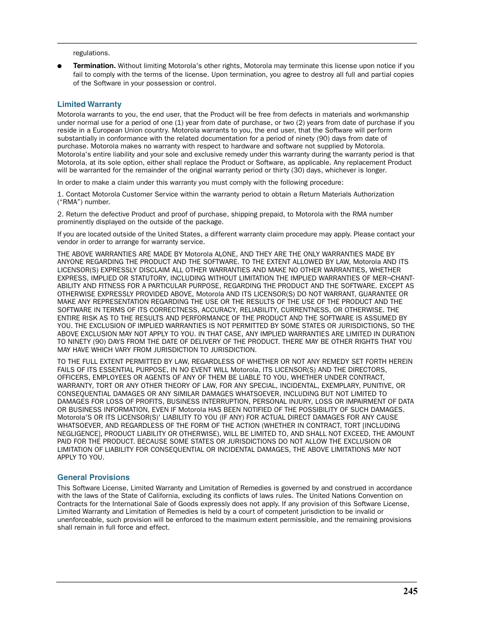 Limited warranty, General provisions, Limited warranty general provisions | Motorola Netopia 3397GP User Manual | Page 245 / 254