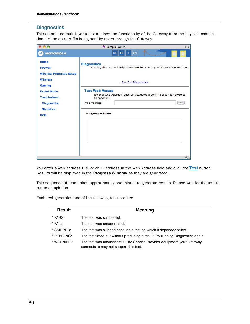 Diagnostics | Motorola Netopia 3397GP User Manual | Page 50 / 254