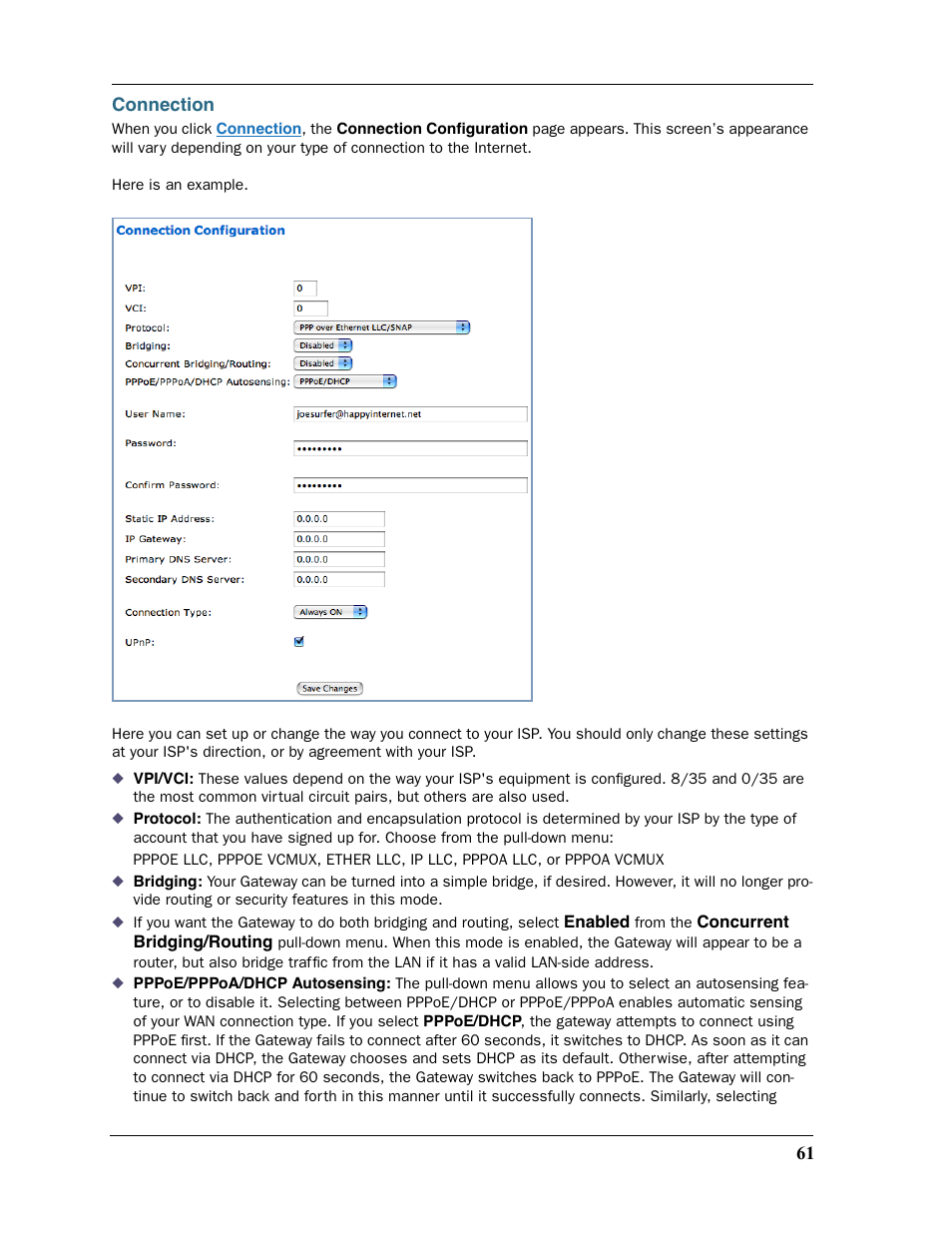 Connection | Motorola Netopia 3397GP User Manual | Page 61 / 254