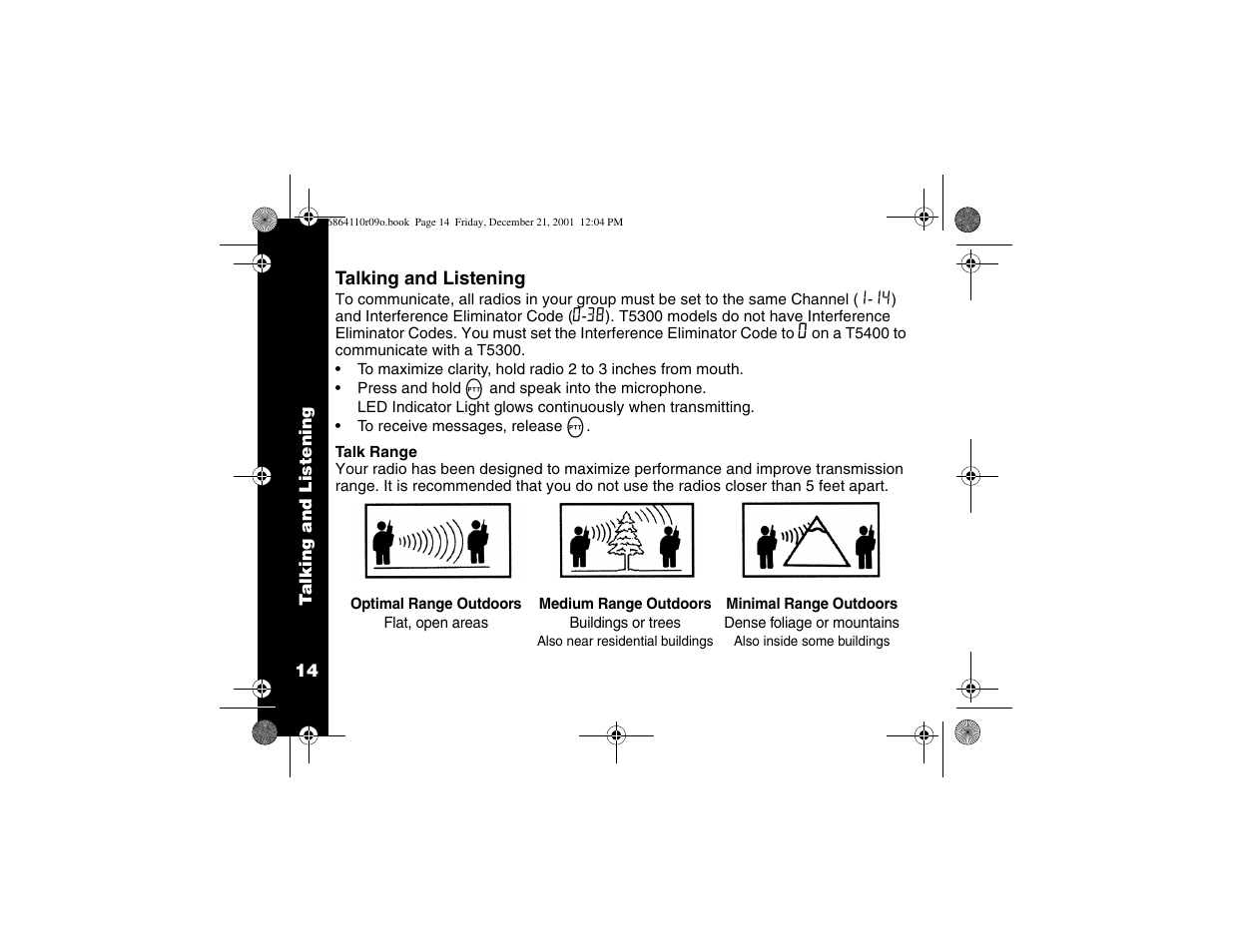 Talking and listening, Talk range | Motorola T5300 User Manual | Page 18 / 36