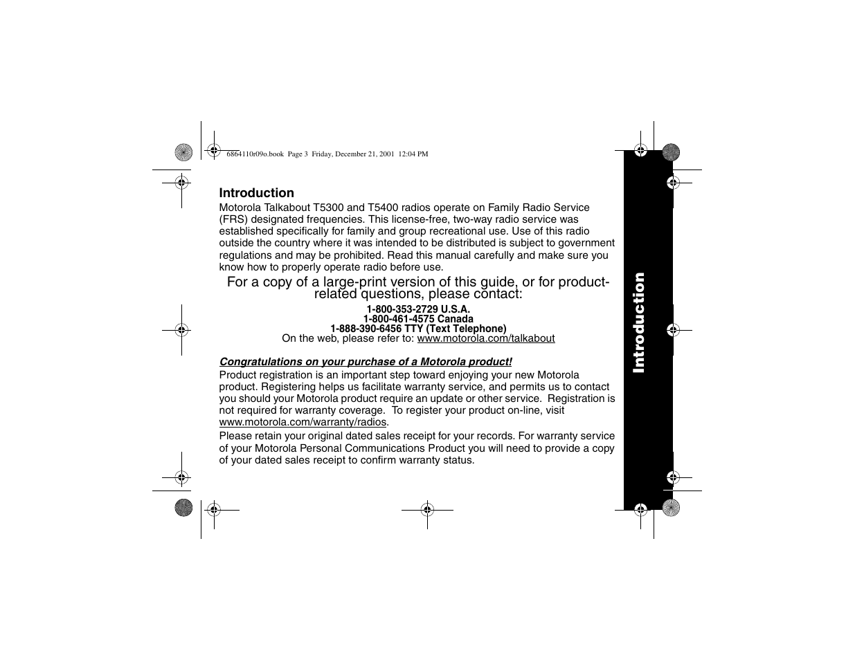 Introduction, Intr oduction | Motorola T5300 User Manual | Page 3 / 36