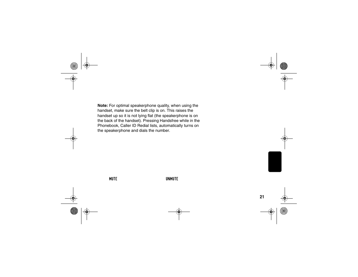 Making a call using the speakerphone, Switching between the handset and speakerphone, Muting a call | Switching between the handset and speakerphone 21 | Motorola SD4580 User Manual | Page 34 / 71