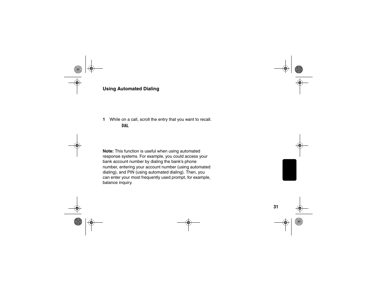 Using automated dialing | Motorola SD4580 User Manual | Page 44 / 71